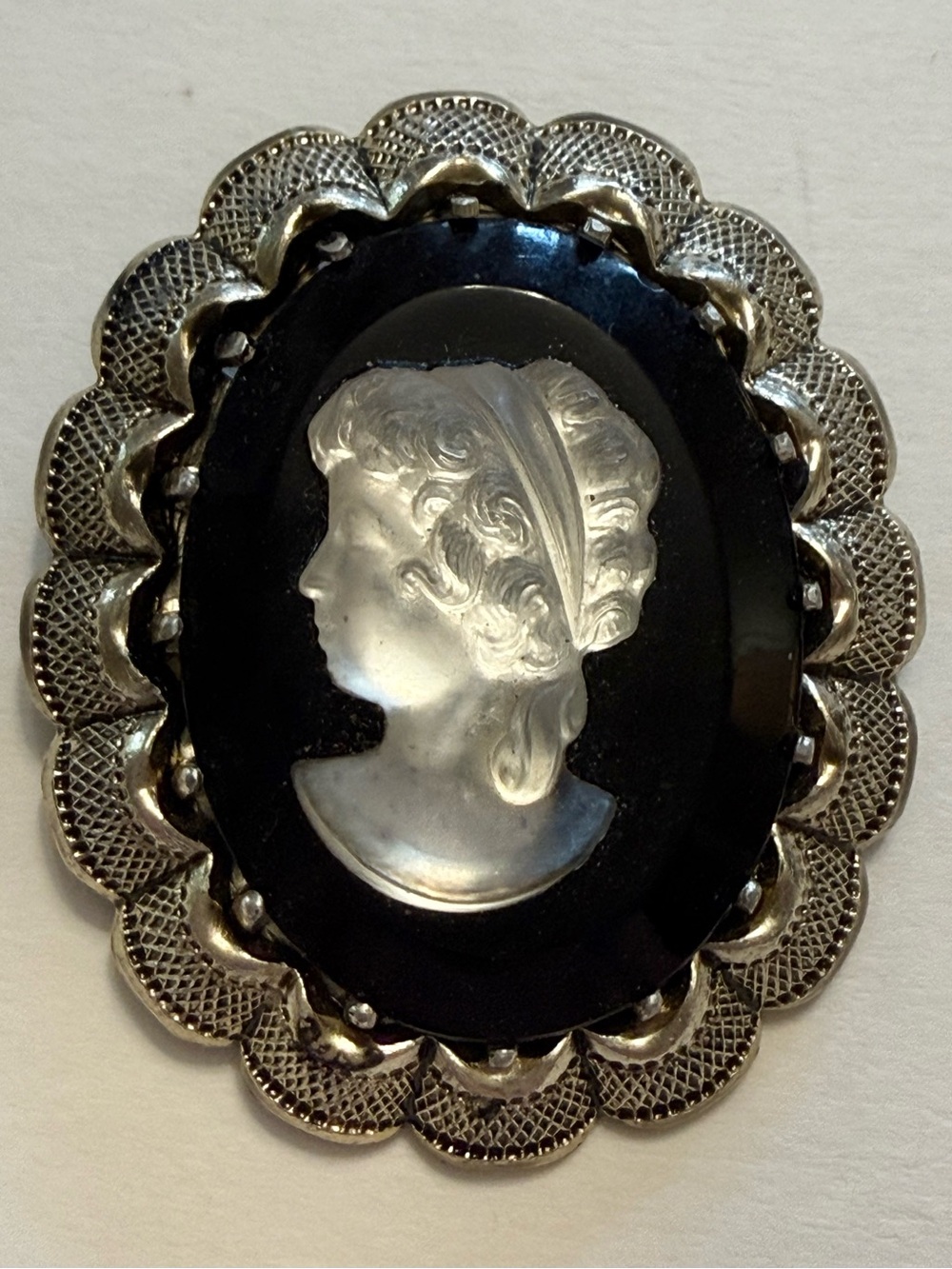Vintage Black Cameo Brooch Pin, West Germany